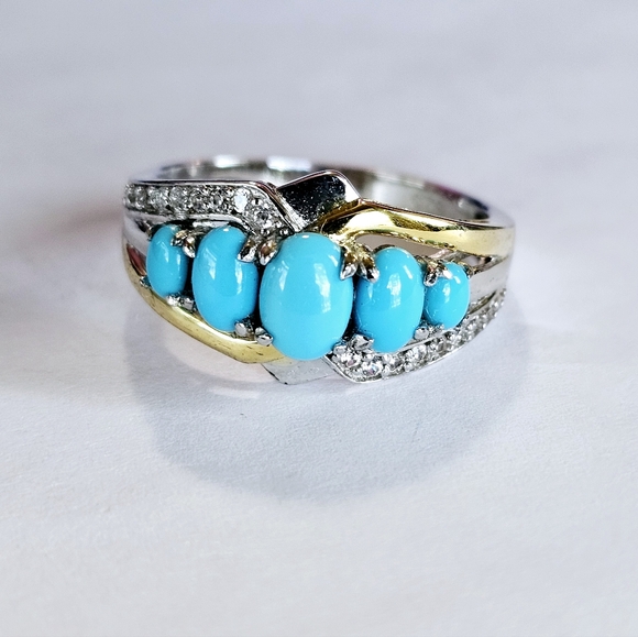 Gem Treasures Jewelry - Gorgeous Natural Sleeping Beauty Turquoise & Diamond Ring Sz 10!